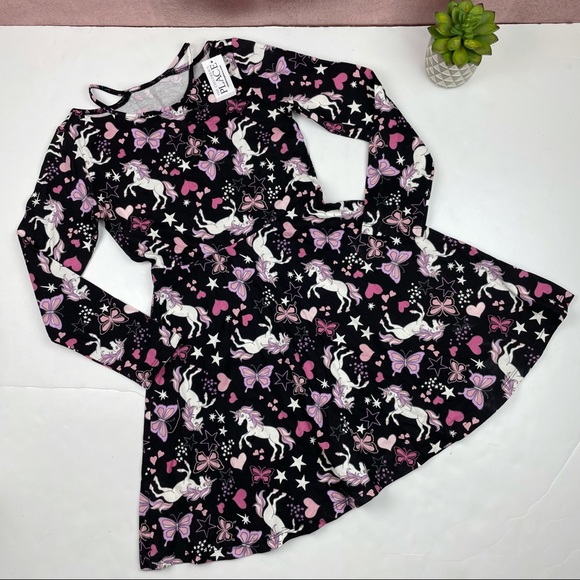 The Children’s Place Black Pink Unicorn Dress New